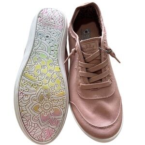 BOBS Skechers Memory Foam Pink Shoes w/ Rainbow Sole and Floral Mandala Design